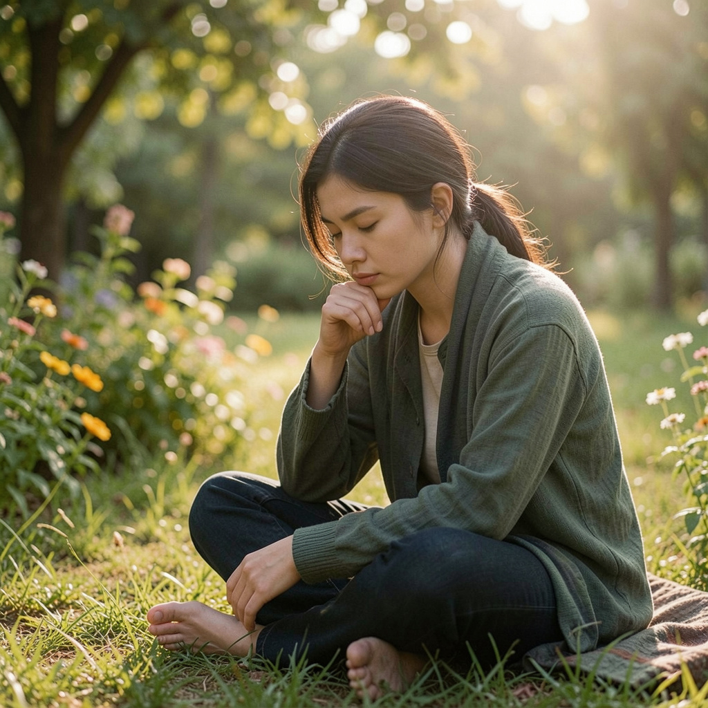 Person in quiet contemplation and self-reflection in peaceful environment